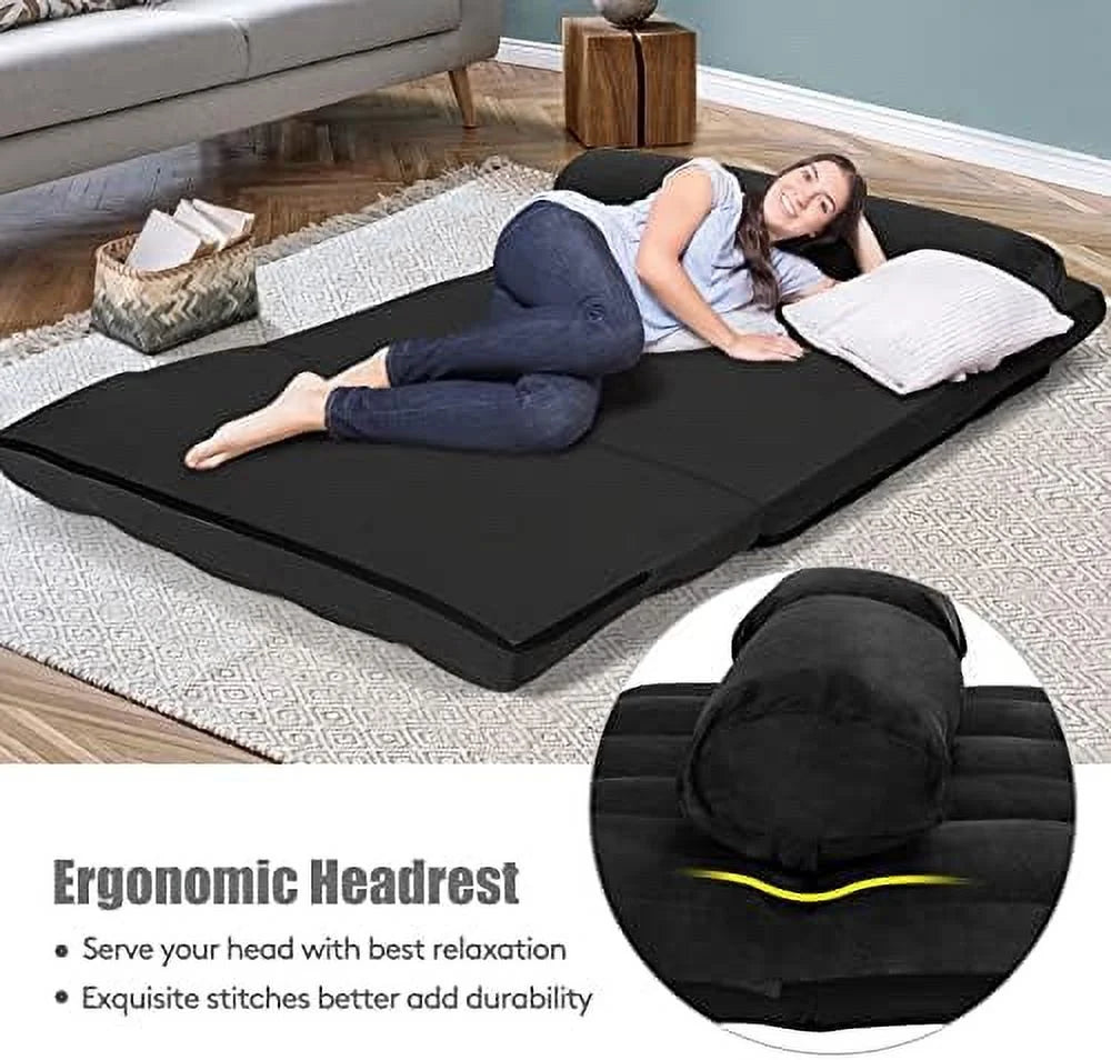 Adjustable Floor Sofa Sleeper Bed with 2 Pillows (Blue) Y43091