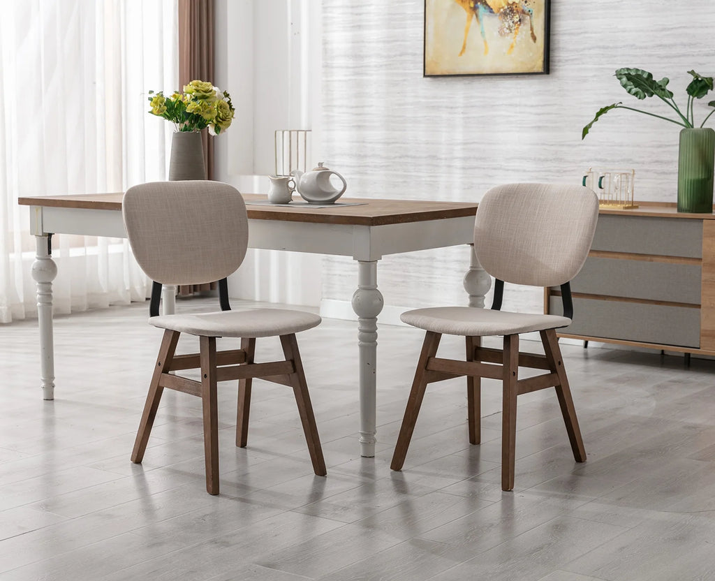 Cream Linen Upholstered Dining Chair Set of 2 with Wooden Legs R515425