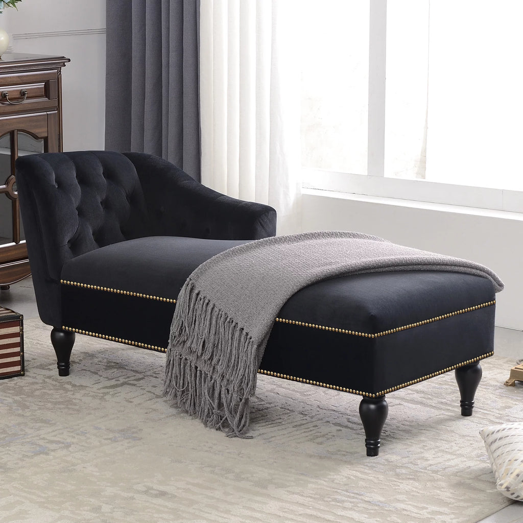 Black Tufted Upholstered Chaise Lounge T67217