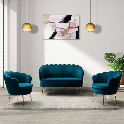 Teal Polyester 3 Piece Living Room Set V95614
