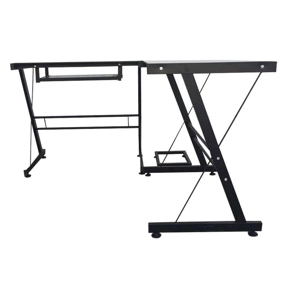 L-Shape Computer Desk with Black Glass M80200