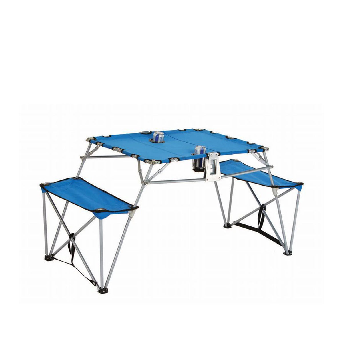 Portable Fold-up Table and Bench with Cupholders Blue O108