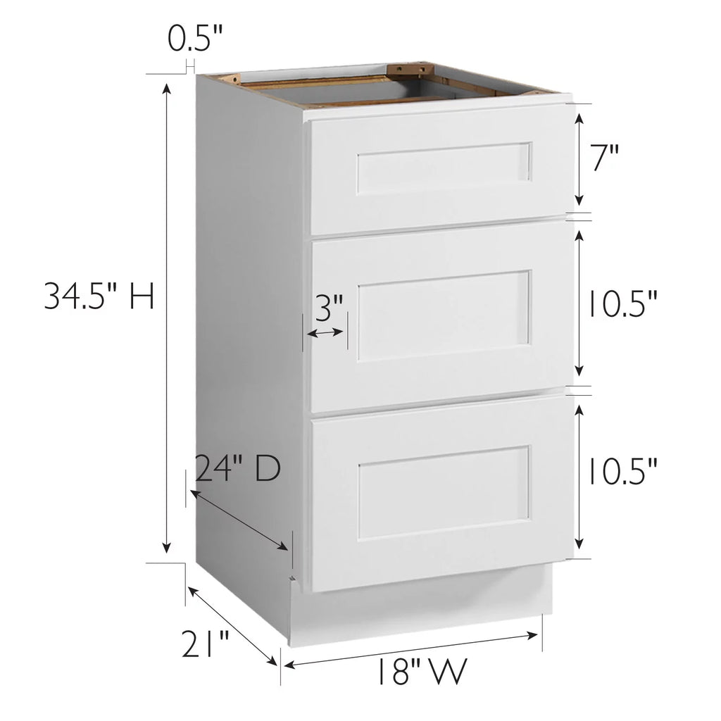 White Shaker Drawer Base Kitchen Cabinet 18x34.5x24 I678