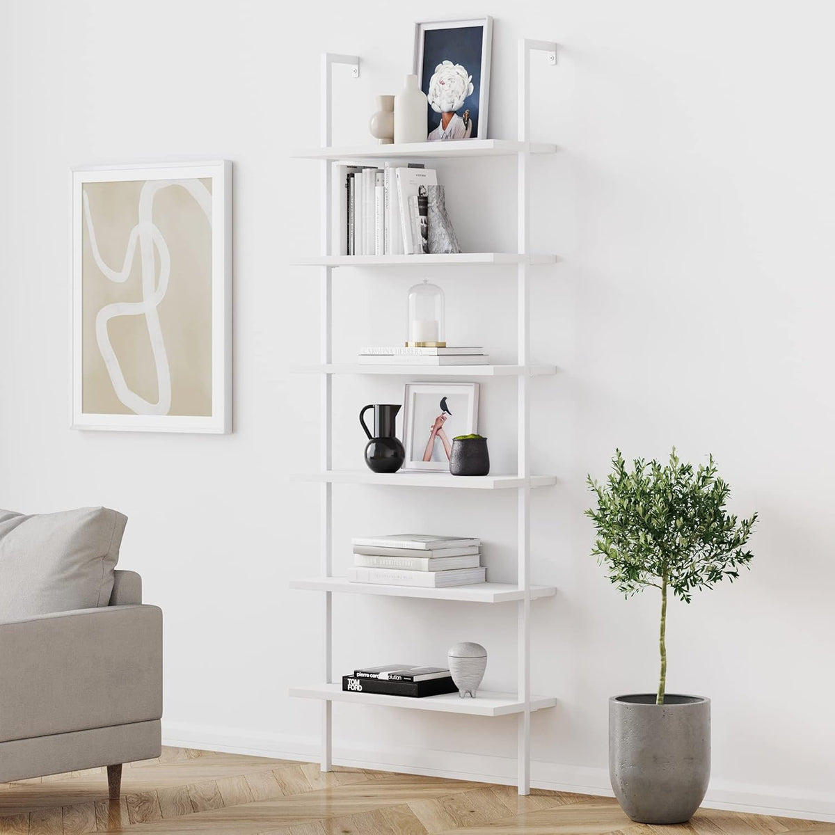 White 5-Shelf Bookcase with Metal Frame B56227
