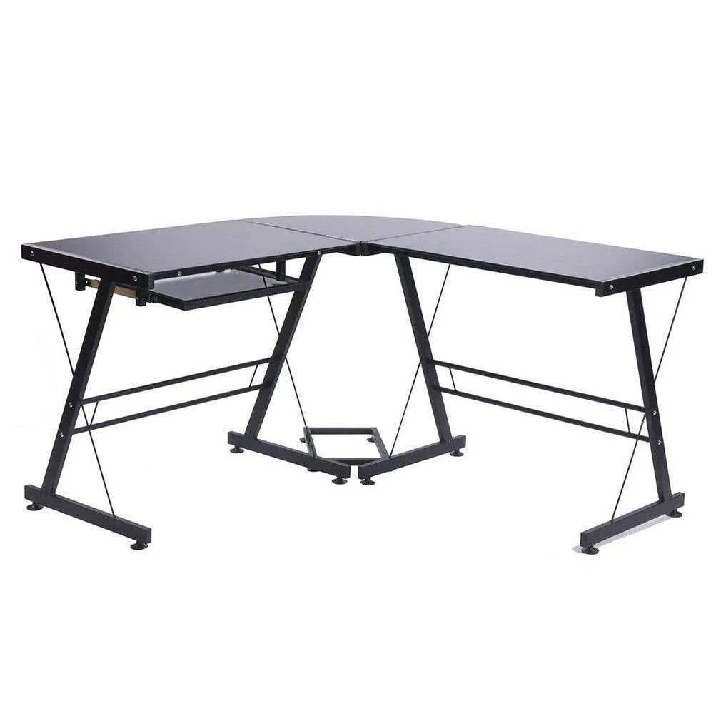 L-Shape Computer Desk with Black Glass M80200