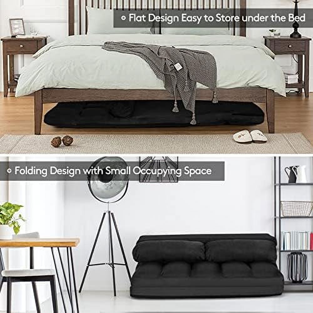 Adjustable Floor Sofa Sleeper Bed with 2 Pillows (Blue) Y43091