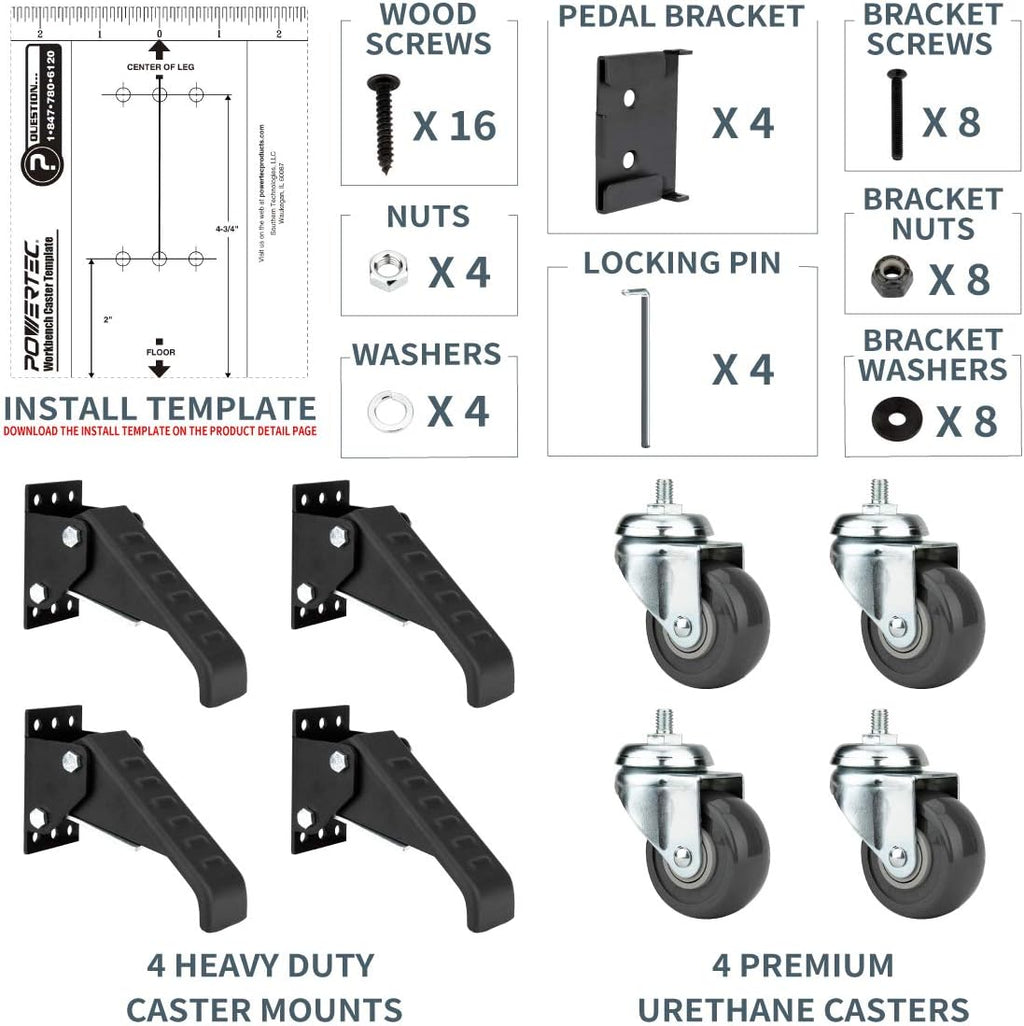 Black Workbench Casters with Quick-Release Plates, Pack of 2 O637