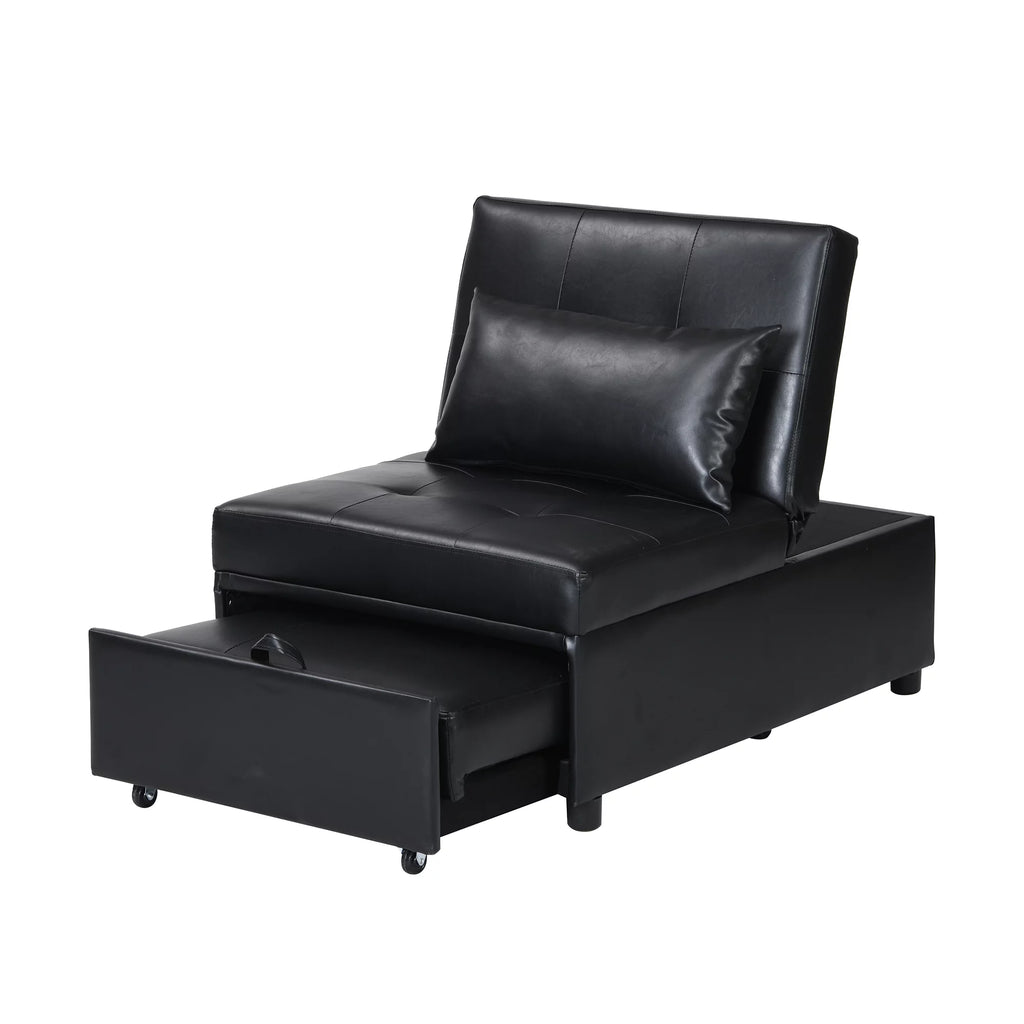 Black Faux Leather Convertible Sofa Bed X12083