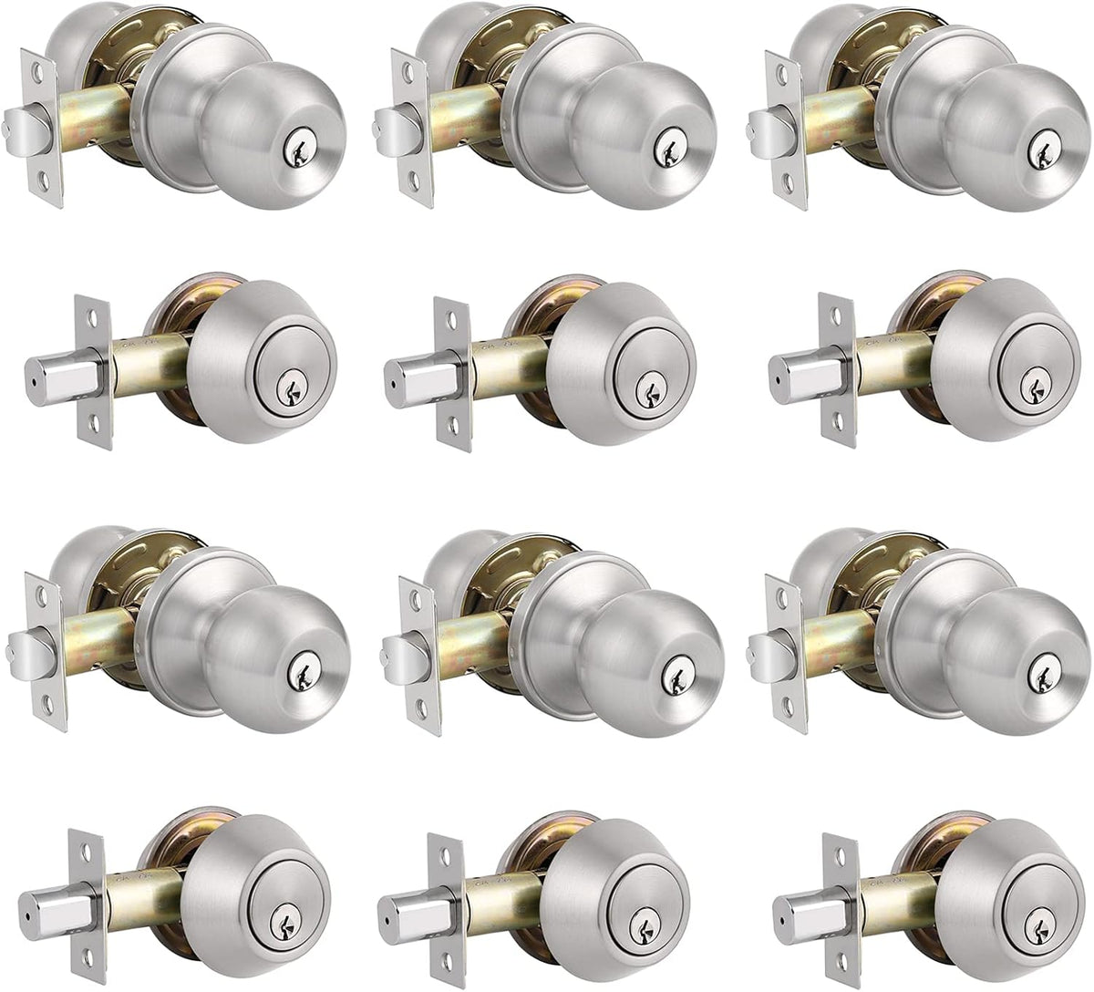 2 Pack Entry Door Knobs with Double Cylinder Deadbolt, Satin Nickel Finish W148614