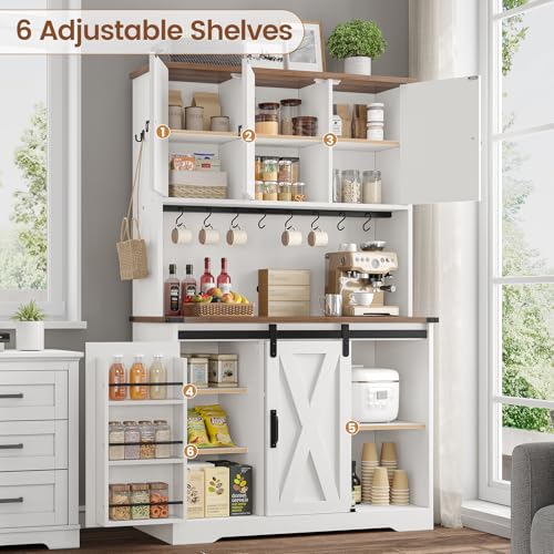 White Kitchen Pantry Cabinet with Drawer and Sliding Barn Doors I4220
