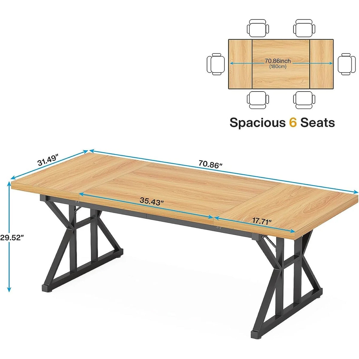 70.8-Inch Light Walnut/Black Executive Desk F550738
