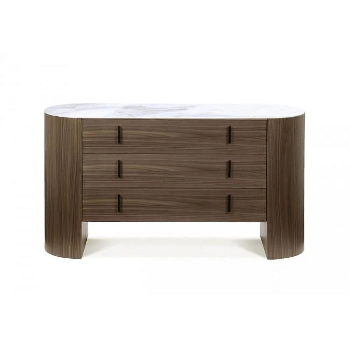 Walnut Marble 55 in. Three Drawer Wood Dresser O172