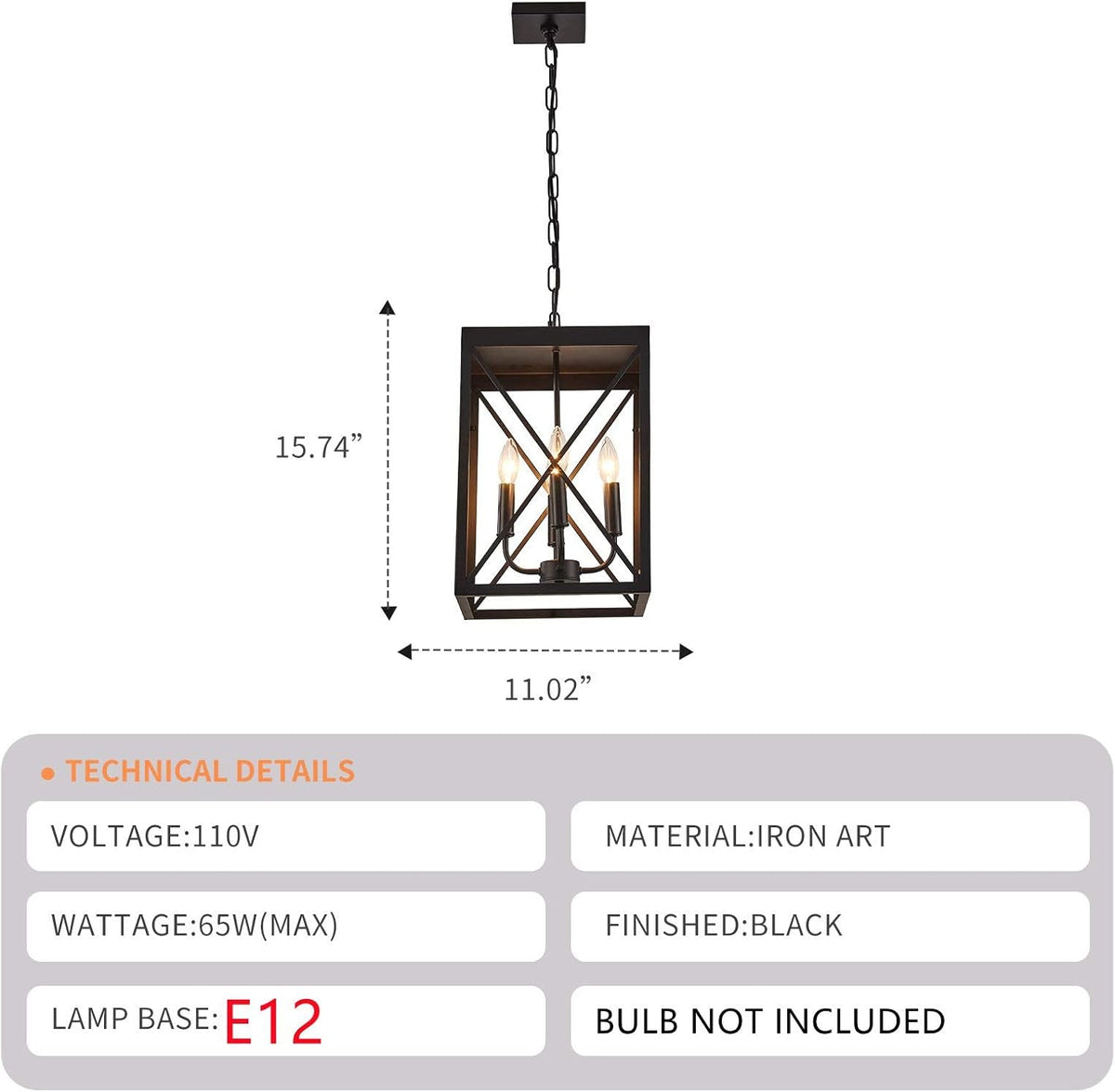 Black 4 Lights Cage Chandelier V8584