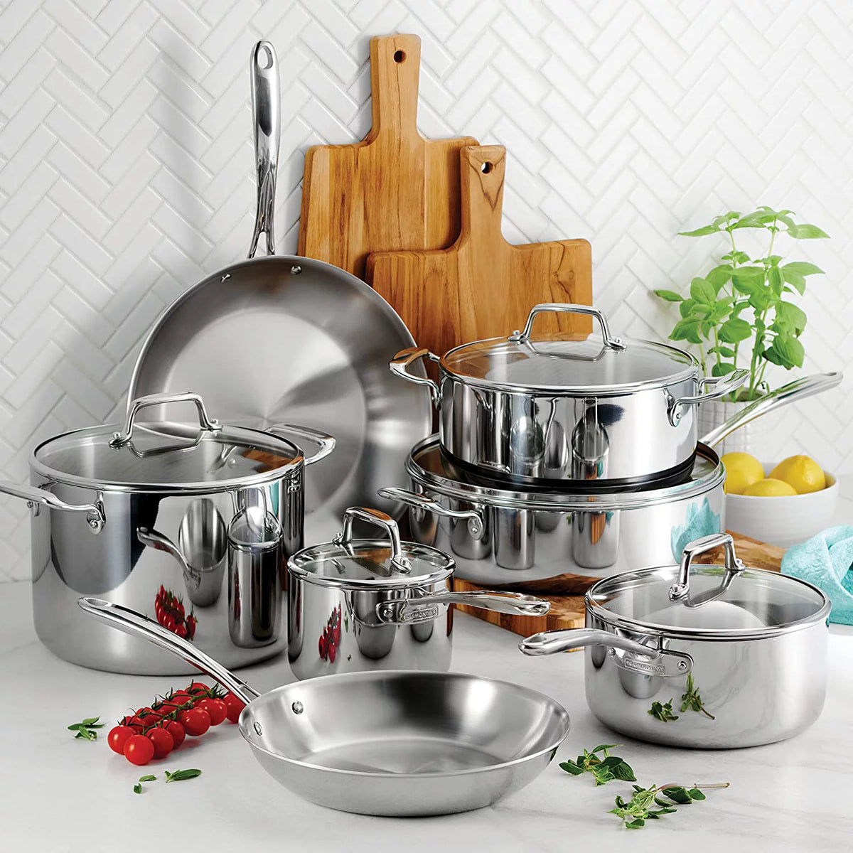 Stainless Steel Tri-Ply Clad 12-Piece Cookware Set Q411
