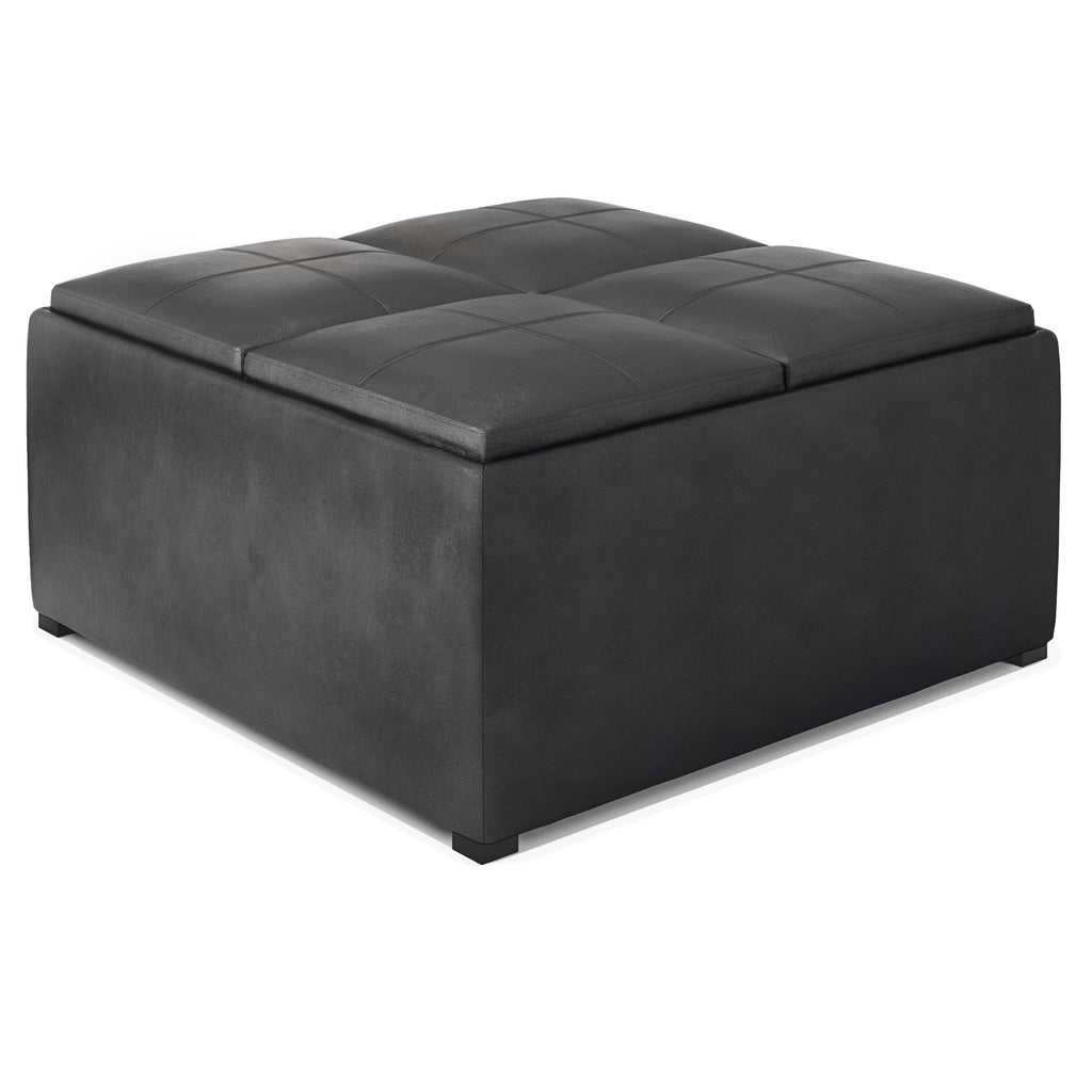 Distressed Black Square Table Ottoman Q172858