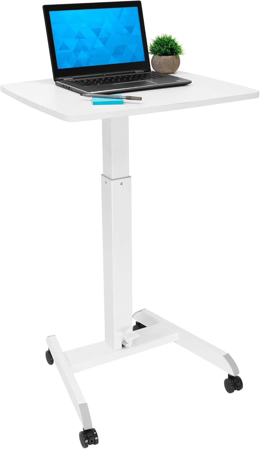 White Adjustable Rolling Laptop Desk with Wheels Z912581
