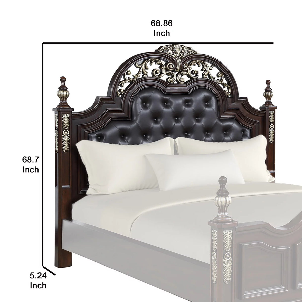 Brown Leatherette Wood Queen Headboard O741926
